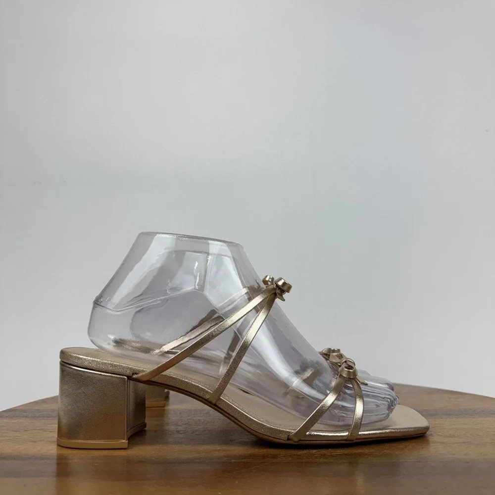 New Womens Reformation Elodie Metallic Gold Strappy Bow Slide Sandals Size 8 M - Picture 2 of 7